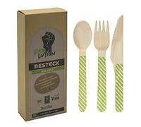 Ökolution Juego de Cubiertos Desechables de Madera, 30 Piezas (10 Tenedores, cucharas y Cuchillos), 16,5 cm de Largo, Certificado FSC, Embalaje ecológico 470 marrón