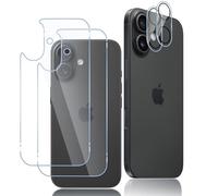 Oelrstfe 2 Piezas Trasera Protector de Pantalla para iPhone 16 Plus con 2 Protector de Lente de Cámara,Trasero Cristal Templado,9H Dureza Transparente HD Antiarañazos Sin Burbujas Vidrio Película