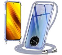 Oelrstfe Funda con Cuerda para Xiaomi Poco X3/X3 NFC (4G) 6.67", Carcasa con Cordón Transparente TPU Silicona Anti-Choque Anti-Arañazos Case, Colgante Ajustable Collar de Cadena Cordon, Light Grey