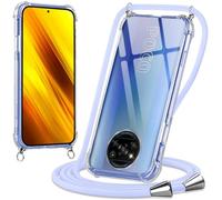 Oelrstfe Funda con Cuerda para Xiaomi Poco X3/X3 NFC (4G) 6.67", Carcasa con Cordón Transparente TPU Silicona Anti-Choque Anti-Arañazos Case, Colgante Ajustable Collar de Cadena Cordon, Pale Purple
