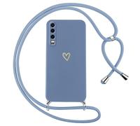Oelrstfe Funda para Huawei P30 con Cuerda,Carcasa Silicona Suave con Patrón de Corazón con Correa Cordón Colgante Collar Ajustable,Antigolpes Anti-Arañazos Cuello Cadena Case,Azul