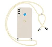 Oelrstfe Funda para Huawei P30 Lite/Nova 4e con Cuerda,Carcasa Silicona Suave con Patrón de Corazón con Correa Cordón Colgante Collar Ajustable,Antigolpes Anti-Arañazos Cuello Cadena Case,Blanco