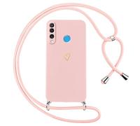 Oelrstfe Funda para Huawei P30 Lite/Nova 4e con Cuerda,Carcasa Silicona Suave con Patrón de Corazón con Correa Cordón Colgante Collar Ajustable,Antigolpes Anti-Arañazos Cuello Cadena Case,Rosa