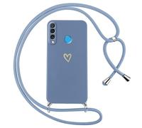 Oelrstfe Funda para Huawei P30 Lite/Nova 4e con Cuerda,Carcasa Silicona Suave con Patrón de Corazón con Correa Cordón Colgante Collar Ajustable,Antigolpes Anti-Arañazos Cuello Cadena Case,Azul