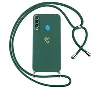 Oelrstfe Funda para Huawei P30 Lite/Nova 4e con Cuerda,Carcasa Silicona Suave con Patrón de Corazón con Correa Cordón Colgante Collar Ajustable,Antigolpes Anti-Arañazos Cuello Cadena Case,Verde