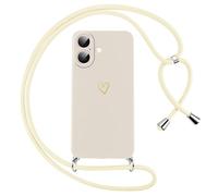 Oelrstfe Funda para iPhone 16 Plus con Cuerda,Carcasa Silicona Suave con Patrón de Corazón con Correa Cordón Colgante Collar Ajustable,Antigolpes Anti-Arañazos Cuello Cadena Case,Blanco