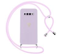 Oelrstfe Funda para Samsung Galaxy S10 Plus con Cuerda,Carcasa Silicona Suave con Patrón de Corazón con Correa Cordón Colgante Collar Ajustable,Antigolpes Anti-Arañazos Cuello Cadena Case,Púrpura