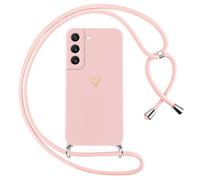 Oelrstfe Funda para Samsung Galaxy S21 Plus 5G con Cuerda,Carcasa Silicona Suave con Patrón de Corazón con Correa Cordón Colgante Collar Ajustable,Antigolpes Anti-Arañazos Cuello Cadena Case,Rosa