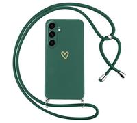 Oelrstfe Funda para Samsung Galaxy S26 Plus 5G con Cuerda,Carcasa Silicona Suave con Patrón de Corazón con Correa Cordón Colgante Collar Ajustable,Antigolpes Anti-Arañazos Cuello Cadena Case,Verde