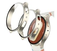 Oelrstfe Funda para Samsung Galaxy Watch 7 40mm con Protector Pantalla,Carcasa Protectora PC Hard,Incorporado Cristal Templado Alta Sensibilidad,9H Antiarañazos Antigolpes Dura Protección Case,Crema*2