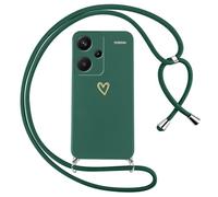 Oelrstfe Funda para Xiaomi Redmi Note 13 Pro+/13 Pro Plus 5G con Cuerda,Carcasa Silicona Suave con Patrón de Corazón con Correa Cordón Colgante Collar Ajustable,Antigolpes Anti-Arañazos Case,Verde