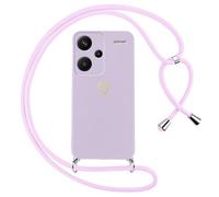 Oelrstfe Funda para Xiaomi Redmi Note 13 Pro+/13 Pro Plus 5G con Cuerda,Carcasa Silicona Suave con Patrón de Corazón con Correa Cordón Colgante Collar Ajustable,Antigolpes Anti-Arañazos Case,Púrpura