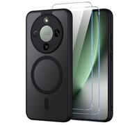 Oelrstfe para Honor Magic 8 Lite 5G Funda Compatible con MagSafe con 2 Piezas Protector Pantalla Cristal Templado, [Protección de Cámara] Magnética Translúcida Trasera Antigolpes Case, Negro
