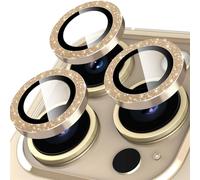 Oelrstfe Protector de Lente Cámara para iPhone 15 Pro/15 Pro Max,Película Protectora de Camara Lentes,Cristal Vidrio Templado HD Transparente Dureza 9H Anti-arañazo Sin Burbujas Protección,Dorado