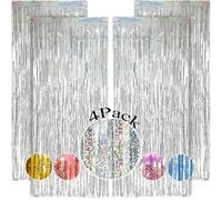 OEMG 4 stuks zilver Metallic gordijn Met franjes, glanzend, franjes, Aluminium, glinster, gordijn, Pailletten, decoratie, feest, bruiloft, Verjaardag, Halloween, fotobooth kerstfeest (1 x 2,5 m)