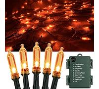 OEMG Halloween Guirnalda Luces Naranja,12M 120 LED Cadena Luces Halloween Pilas Moradas 8 Modos Impermeable IP65,Decoración de Halloween Luces Naranja, Guirnaldas Luminosas Halloween Naranja