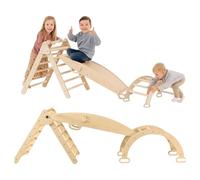 Oemmie Triángulo de Escalada Montessori 3 en 1 - Arco, Triángulo y Tabla de Equilibrio - Madera Resistente con Bordes Redondeados - Certificado CE - Juguete de Interior y Exterior - Niños 3-12 Años