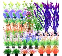 Oenothera 32 Piezas Plantas Artificiales de Acuario, Decoracion Acuario, Plantas Artificiales de Algas Marinas para Decoración de Acuario（Multicolor）