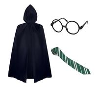 Oerphh Conjunto de accesorios de disfraz de mago, capa negra con capucha y gafas con corbata, disfraces para el día mundial del libro (verde, 125 cm)