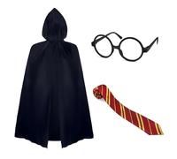 Oerphh Set de disfraz de mago de 3 piezas, disfraz elegante de mago que incluye capa con capucha, gafas, corbata, para Halloween, Día del Libro Mundial, trajes de cosplay para niños y adultos (Rojo)