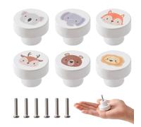OESSUF 6 PCS Tiradores Madera de Muebles, Pomos Redondos de 35mm con Tornillos, Mango de Madera para el Armario Botón de Puerta Blanca para Niños