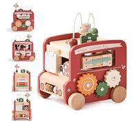 OESSUF Cubo de motricidad Montessori para bebés a partir de 1 año, Juguete de madera con 9 actividades en 1 autobús para más de 12 meses