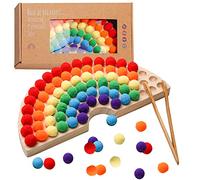 OESSUF Juguetes de Madera Niños, Juguete de Juego de Perlas de Clip de Madera, Motricidad Fina, Clasificación de Colores, Juguetes y Regalos Educativos para la Primera Infancia (Color del Arco Iris)