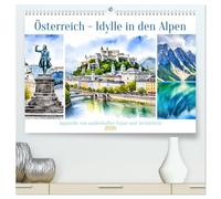 Österreich - Idylle in den Alpen (hochwertiger Premium Wandkalender 2026 DIN A2 quer), Kunstdruck in Hochglanz: Zauberhafte Aquarelle von Natur und Architektur