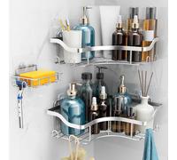 OETAMS Estanteria Baño sin Taladros 3 Piezas Estanteria Ducha Rinconera Acero Inoxidable, Estante Organizador para Almacenamiento de Champú Gel Jabonera (Plata)