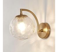 OEUBEQ Aplique de pared, lámpara de pared dorada, aplique de pared de metal de diseño simple nórdico, accesorio de iluminación de pared de globo, vidrio transparente lechoso, luz interior