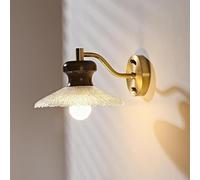 OEUBEQ Aplique de Pared Moderno de latón con Pantalla de Vidrio, Apliques de Pared Modernos de Mediados de Siglo, Vidrio Acanalado, Madera, Estilo rústico, lámpara de Pared Vintage Dorada