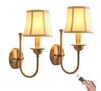 OEUBEQ Apliques de Pared a batería/Juego de 2 Luces de Pared a batería de latón con Control Remoto y Bombilla Recargable, lámpara de Pared Dorada Regulable inalámbrica/sin Cable, para