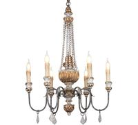 OEUBEQ Lámpara de Escalera Estilo Americano de Madera Maciza Tallada, lámpara de Sala de Estar de Estilo francés, lámpara de araña de Hierro Envejecido Vintage, para Comedor, Villa, escal