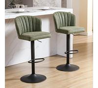 OEUBEQ Taburetes de bar giratorios de altura de mostrador, juego de 2 taburetes de bar de cuero verde con respaldo ajustable, con base negra, taburete moderno para isla de cocina