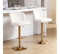 OEUBEQ Taburetes de bar giratorios de altura de mostrador, juego de 2 taburetes de terciopelo beige con respaldo ajustable, con base dorada, taburete moderno para isla de cocina