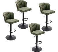 OEUBEQ Taburetes de bar giratorios de altura de mostrador, juego de 4 taburetes de bar de cuero verde con respaldo ajustable, con base negra, taburete moderno para isla de cocina
