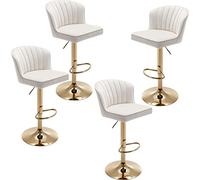 OEUBEQ Taburetes de bar giratorios de altura de mostrador, juego de 4 taburetes de terciopelo beige con respaldo ajustable, con base dorada, taburete moderno para isla de cocina