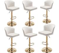 OEUBEQ Taburetes de bar giratorios de altura de mostrador, juego de 6 taburetes de terciopelo beige con respaldo ajustable, con base dorada, taburete moderno para isla de cocina