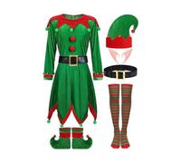 OEUVREBY Conjunto completo para mujer, disfraz de elfo, disfraz de Papá Noel, traje de Navidad de lujo, adopta imágenes clásicas de Navidad, poliéster, verde, XXL