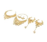 OEUVREBY Juego de 4 joyas para danza del vientre gitano, collar, aretes, pulsera, pendientes de clip, dorados, Hook Earrings, Poliéster