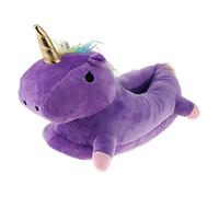 OEUVREBY Lindas pantuflas de felpa con diseño de licorne, para interiores, hogar, invierno, zapatos de casa, color morado, Purple, Medium