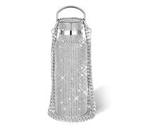 Oewwthy Botella de Agua de Acero Inoxidable con Diamantes, Botella de Agua Portátil con Diamantes de Imitación y Purpurina, Frasco Térmico Cruzado con Brillo, 600ml B