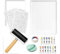 Oewwthy Kit de Placas de Impresión en Gel con Placa de Gel de 8" X 10", Rodillo, Acuarelas, Papel para Grabado A4 y Herramientas Esenciales.
