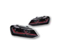 OEXRIGRU Faros principales Para VW Para POLO Faro Delantero 2011-2018 Faro Delantero DRL Lente Proyector Luces Automotrices Para Automóvil Juego De Faros Delanteros(Red,RHD)