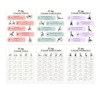 Ofcwoa Yoga en silla para personas mayores | 6 piezas 30 días Fitness Posters, entrenamiento en silla para personas mayores | para adultos principiantes en el camino por la mañana al trabajar, fitness