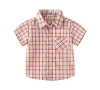ofeirhz Blusa para niños con agujeros para el pulgar, chaqueta a cuadros, manga corta, solapa de plumón, camisa para bebés y niñas, camiseta para exteriores con texto "It's A Boy" (rojo, 3-4 años)
