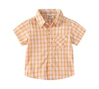 ofeirhz Blusa para niños con agujeros para el pulgar, chaqueta a cuadros, manga corta, solapa de plumón, camisa para bebés y niñas, camiseta para exteriores It's A Boy Cake Top (amarillo, 12-18 meses)