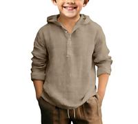 ofeirhz Camisa de manga larga con capucha de algodón y lino para niños pequeños (café, 6-7 años)