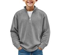 ofeirhz Camisa en blanco de manga larga con media cremallera, a la moda, color sólido, camiseta deportiva térmica de manga larga para jóvenes y niños (gris, 5-6 años)