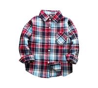 ofeirhz Camisa en blanco para niños, chaqueta de manga larga a cuadros con solapa para bebés, niños y niñas, capa superior, camiseta de manga larga (azul, 3-4 años)